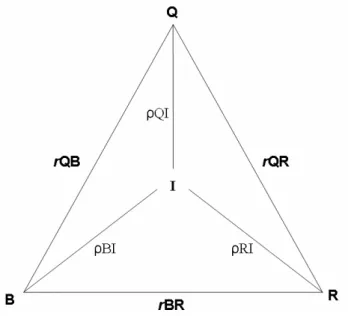 Figura 1. Método das tríades – comparação triangular entre questionário de freqüência  alimentar (Q), método de referência (R) e biomarcador (B)
