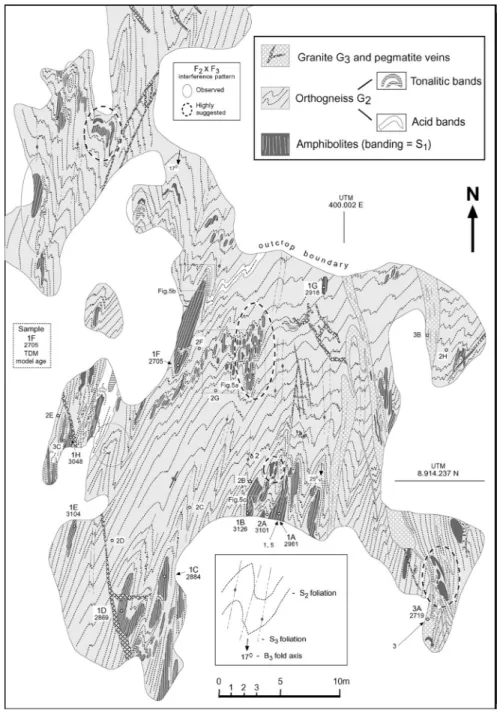 Fig. 4. Simplified geological map of the Caraíba Airport outcrop to show the site of collection of the samples used in this  study