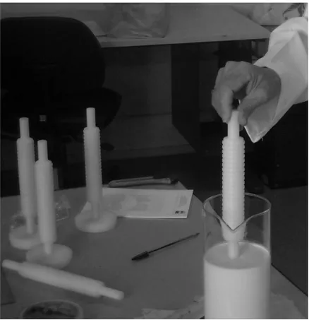 Figura 6: Imagem dos moldes posicionados e a realização do banho de imersão do molde na mistura  do látex