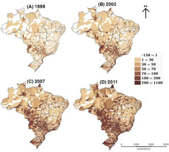 Figura 3  –  Taxa de prevalência de casos de aids (por 100mil hab.) segundo  município de residência