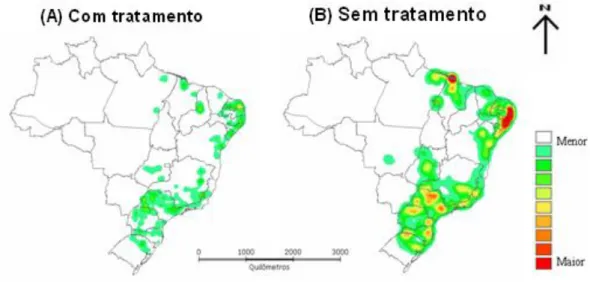 Figura  3  –   Superfície  de  densidade  da  Carga  Viral  Comunitária  média  dos  indivíduos monitorados no SUS segundo se o indivíduo está em tratamento,  método  Kernel