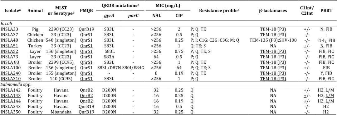 Table 3.3. Characteristics of Qnr-producing isolates recovered from food-producing animals in Portugal