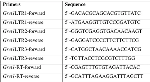 Table 2.3 – Primers utilized in the qRT-PCR to quantify the Gret1 related sequences. 