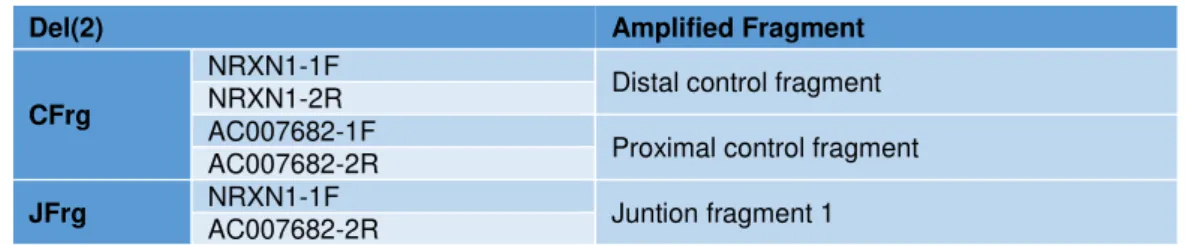 Table 4.5 – Primer combination for amplification of control and junction fragments of del2