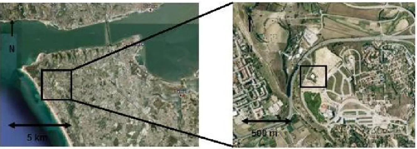 Figura 4.3 - Pormenor do local de recolha de amostras nos Capuchos (Google Earth, 2010)