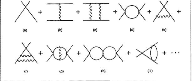 Figura 1.3:  Diagramas com  NA  =  O e  N  F  =  4,  que  contribuem  para  a  função  de  quatro pontos,  Os diagramas (e),  (d),  (e),  (I),  (g),  (h)  e  (i)  representam  uma família  de diagramas, 