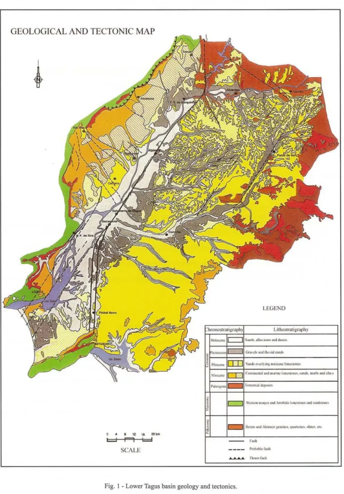 Fig. I - Lower Tagus basin geology and tectonics.