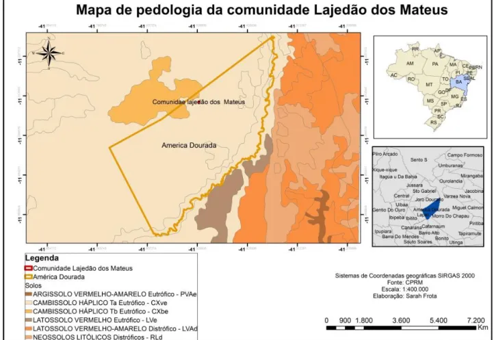Figura  7  -  Mapa  de  pedologia  da  região  onde  se  localiza  a  Comunidade  Lajedão  dos  Mateus, Bahia