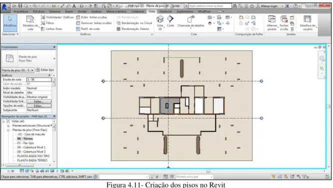 Figura 4.11- Criação dos pisos no Revit  Fonte: Autoria própria 