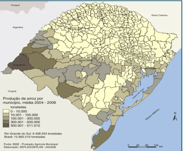 Figura 4.2 – Produção de arroz no Rio Grande do Sul – 2004 a 2006