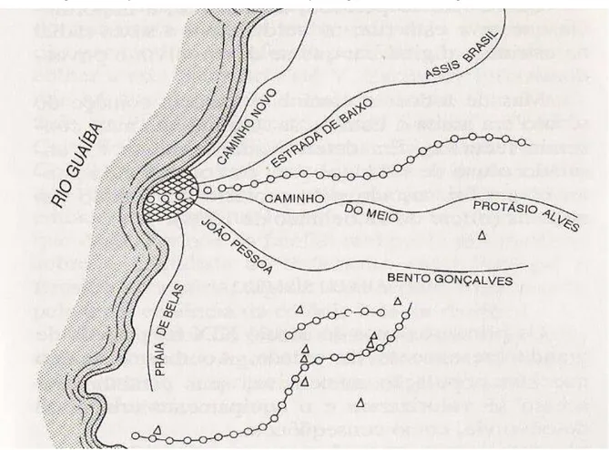 Figura 1: Mapa da divisão das sesmarias que originaram Porto Alegre. 