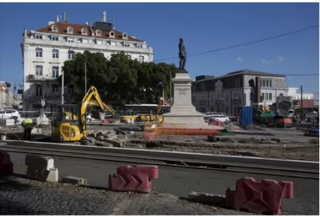 Figura 3 - Trânsito cortado devido a obras no Cais do Sodré, Lisboa (Expresso, 2016) 
