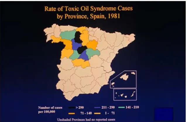 Figura 4. 1 - Mapa de Espanha onde se contabiliza o n.º de casos existentes. 