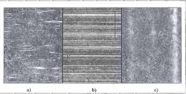 Fig. 3.2 - Microfotografias do aço, para 3 secções perpendiculares entre si, definidas como: