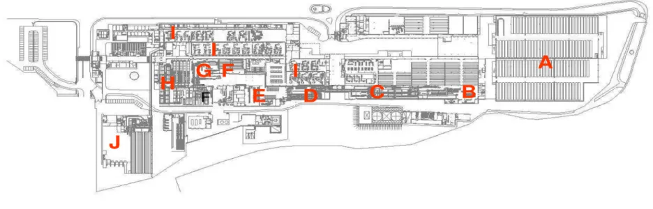 fig. 1.1 – Planta da área industrial com localização das áreas processuais 