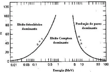 Figura 2 Importância relativa dos tipos principais de interação dos raios  γ  com a matéria