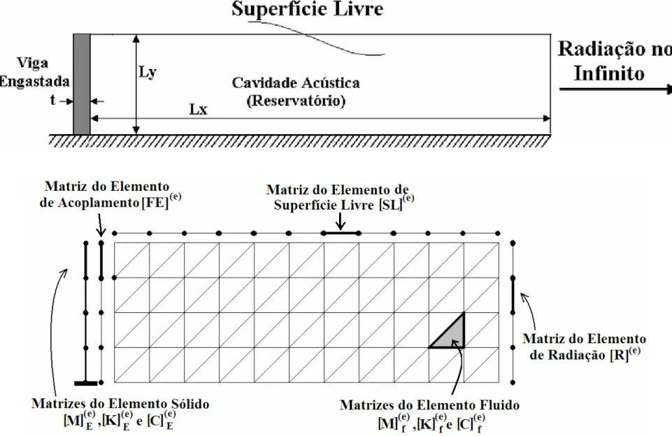 Figura 3.2 – Modelo numérico fluido-estrutura com discretização por Elementos Finitos.