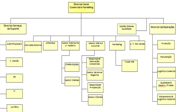 Figura 4.2.1 Organograma da estrutura da empresa Nutricafés (Fonte: Nutricafés S.A, 2016)