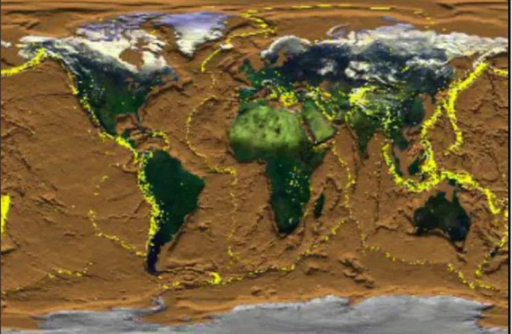 Figura 2.2 – Sismicidade mundial (NASA, 2005) 