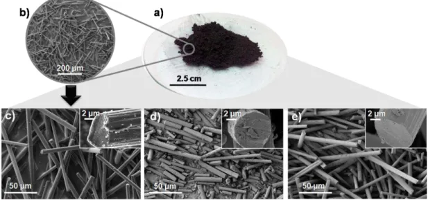 Figure 4.1 a) shows a picture of pristine CFs which exhibit a cylindrical shape with a diameter  around  7  µm  and  a  length  size  around  150  µm,  as  shown  in  Figure  4.1b)-c)