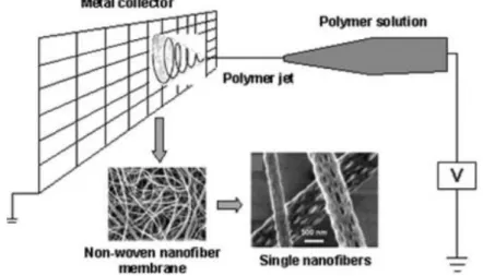 Figure 1: A schematic of an Electrospinning process (Huang et al., 2003). 