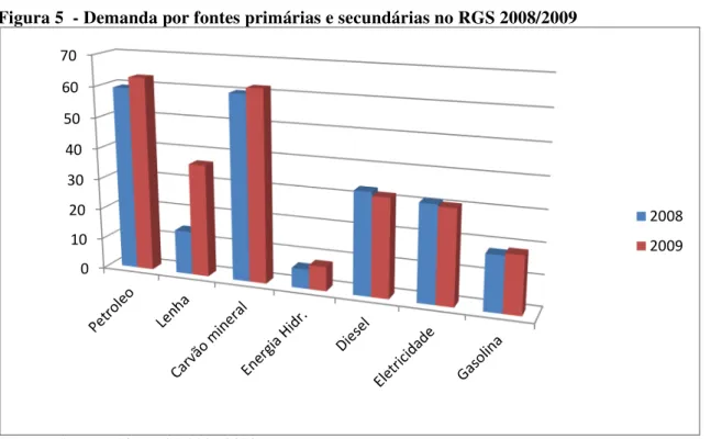 Figura 5  - Demanda por fontes primárias e secundárias no RGS 2008/2009 