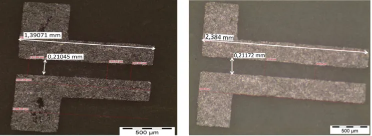 Figure 2.1:  Microscope images of the two possible alternatives for the devices’ dimensions      