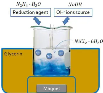 Figure 3.1: Schematic for the hydrothermal process with a teflon beaker involved by glycerine  and placed above a fixed magnet.