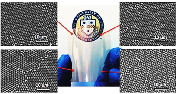 Figure 4 SEM images of samples produced by self-assembly colloidal lithography on a flexible  substrate.[3] 