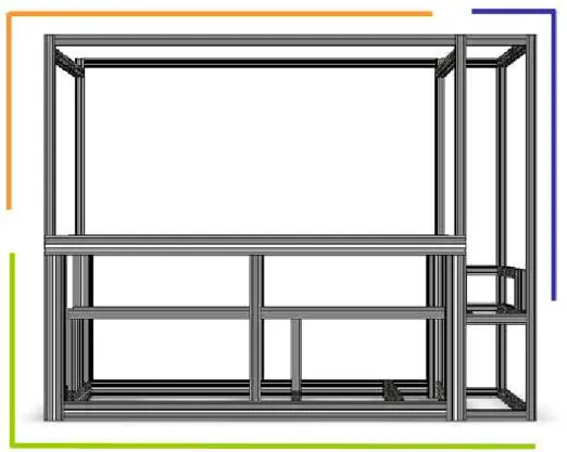 Figura 5.25. Vista lateral da estrutura do forno destacando o posicionamento de cada módulo