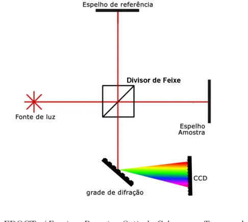 Figura 2.2: FDOCT (Fourier Domain Optical Coherence Tomography) baseado Interferˆometro de Michelson, elemento dispersivo substituindo detector.