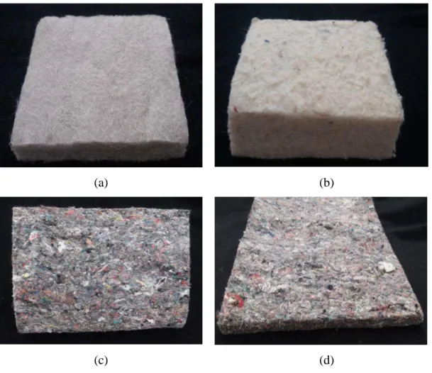 Figura  8.  Airlay  de  diversas  composições:  (a)  poliéster,  (b)  algodão,  (c)  composição  mista e (d) composição mista com resina fenólica 