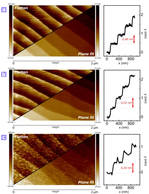 Figure 6 - Surface morphology analysis using AFM with both flatten and plane fit treat- treat-ment