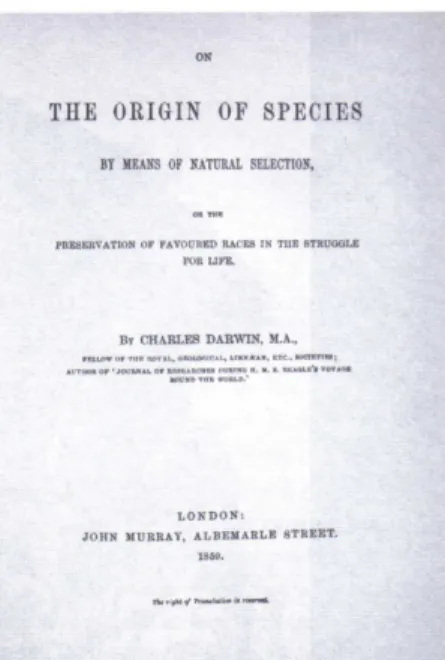 Figura 3 – Folha de rosto da primeira edição de A origem das espécies (1859),   de Charles Darwin 