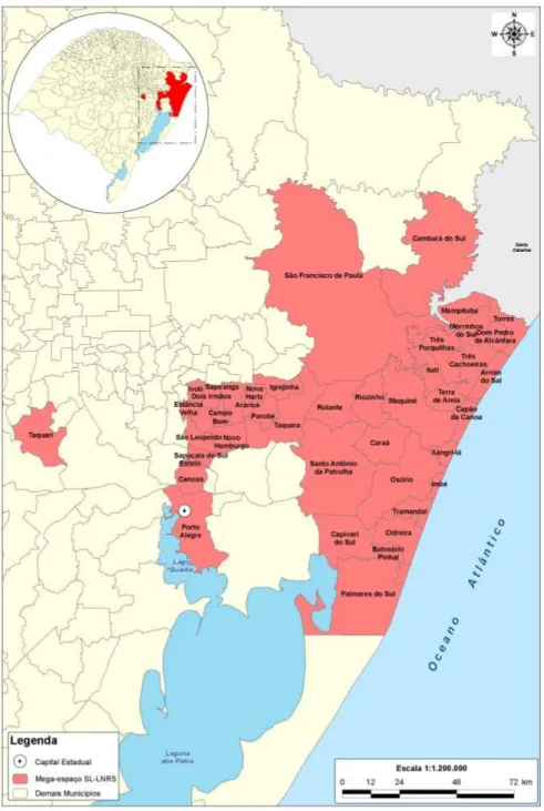 Figura 1: Mapa do mega-espaço São Leopoldo-Litoral Norte do Rio   Grande do Sul (SL-LNRS) 