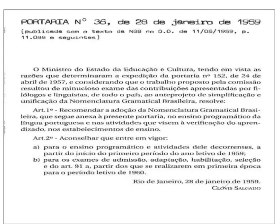 Figura 2: portaria que recomendava a adoção da NGB (apud HENRIQUES, 2009)