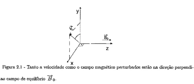 Figura 2.1  - Tanto a  velocidade como o campo  magnético  perturbados estão  na direção  perpendi- perpendi-cular  00  campo de equilíbrio  B o. 