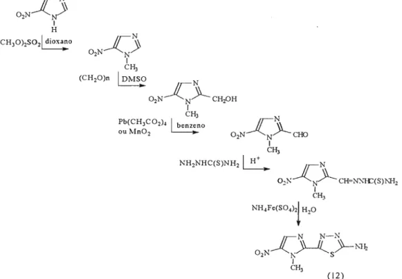Figura 15: Esquema de síntese do megazol (12), descrito por Berkelhammer e Asato, em  1968