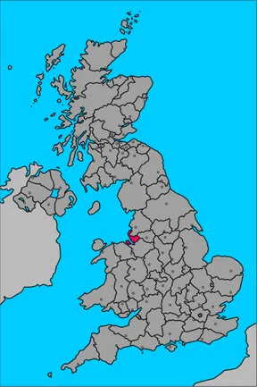 Figura 1 – Mapa da Inglaterra. No ponto vermelho, a localização de Liverpool 36 . 