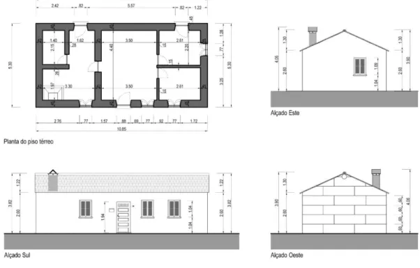 Figura 6 - Plantas e Alçados da casa nº29  Edifício construído sem recurso a projeto de arquitetura 