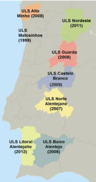 Figura 1 - Caraterização geográfica das ULS, em  Portugal Continental (ERS, 2015)