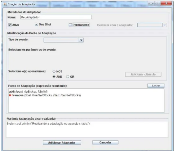 Figura 4.6  – Interface gráfica para a criação de um adaptador em tempo de execução. 