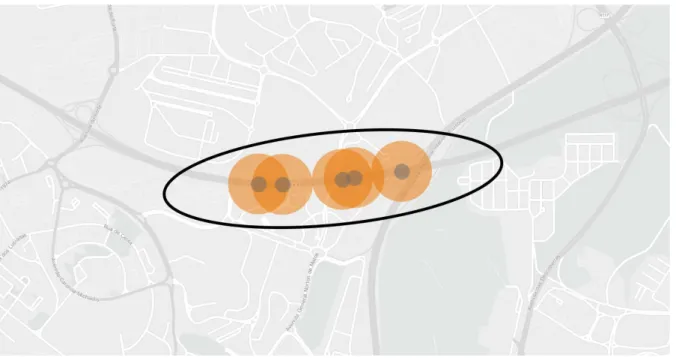 Fig. 2. Gray spots (gray points) contained in a “super black spot” (orange points) in 2011