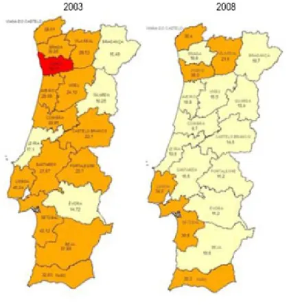 Tabela  1:  Casos  novos  e  retratamentos  por  distritos  e  regiões  autónomas,  em  2008