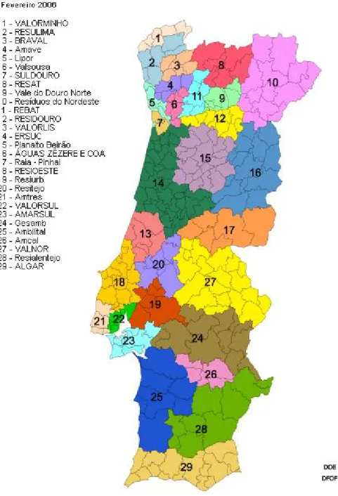 Figura 2 – Sistemas de Gestão de Resíduos Sólidos Urbanos (Território Continental)                 Fonte: Agência Portuguesa do Ambiente, Dezembro 2007 