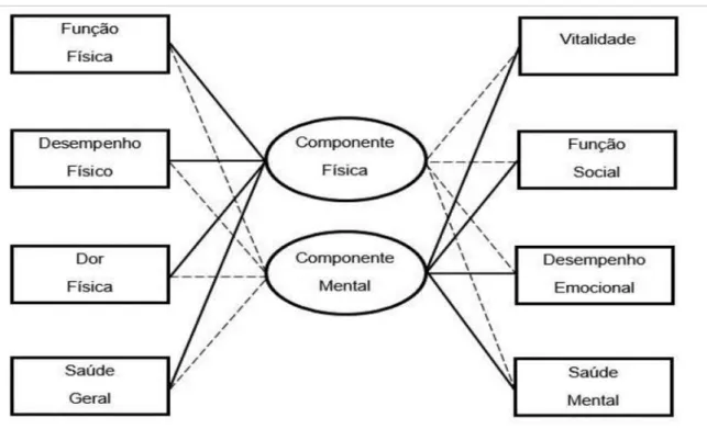 Figura 5 - Associação dos 8 domínios em 2 componentes do SF-36 (Adaptada de Ware, Kosinski &amp; Keller, 1994)
