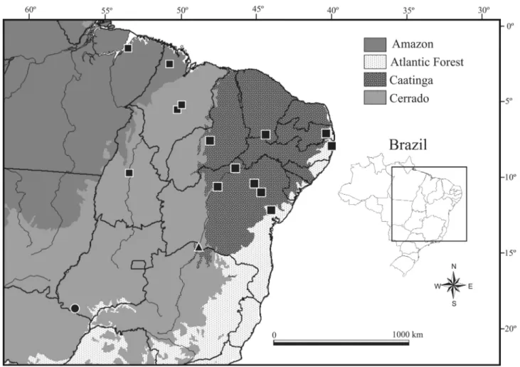 FIGURE 7. Geographic distribution of the species of Leposternon with precloacal pores