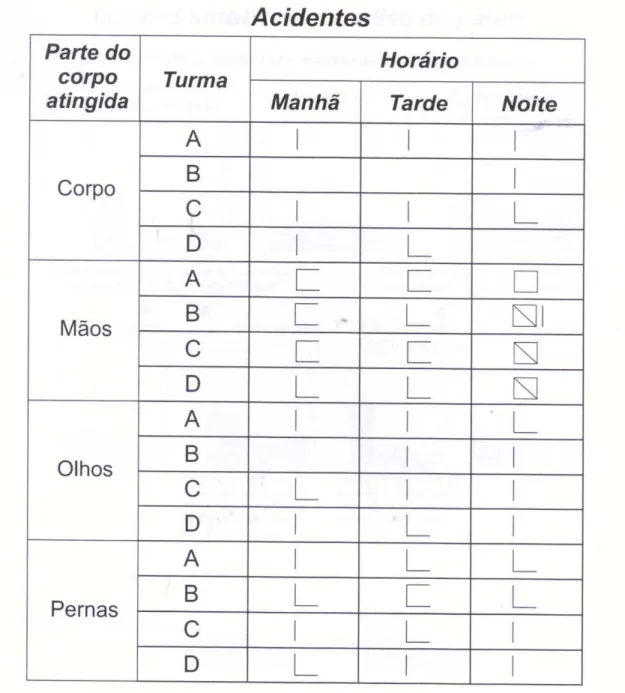 Figura 9.  Folha de Verificação – Acidentes (Melo, 2001) 