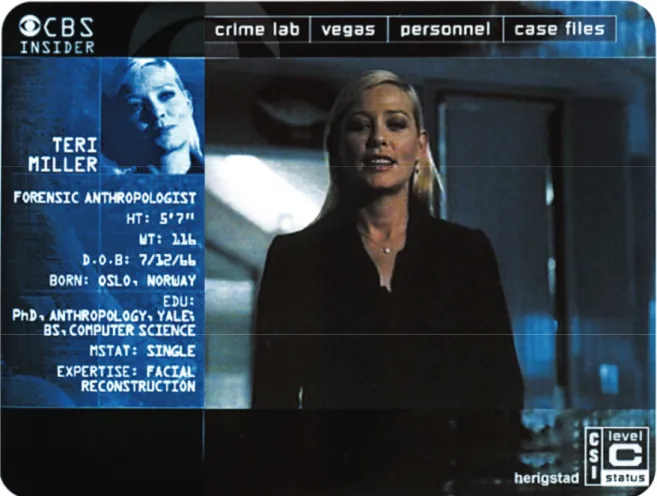 Figura 11 – C.S.I.: Tela apresentando o perfil da personagem durante a exibição do episódio