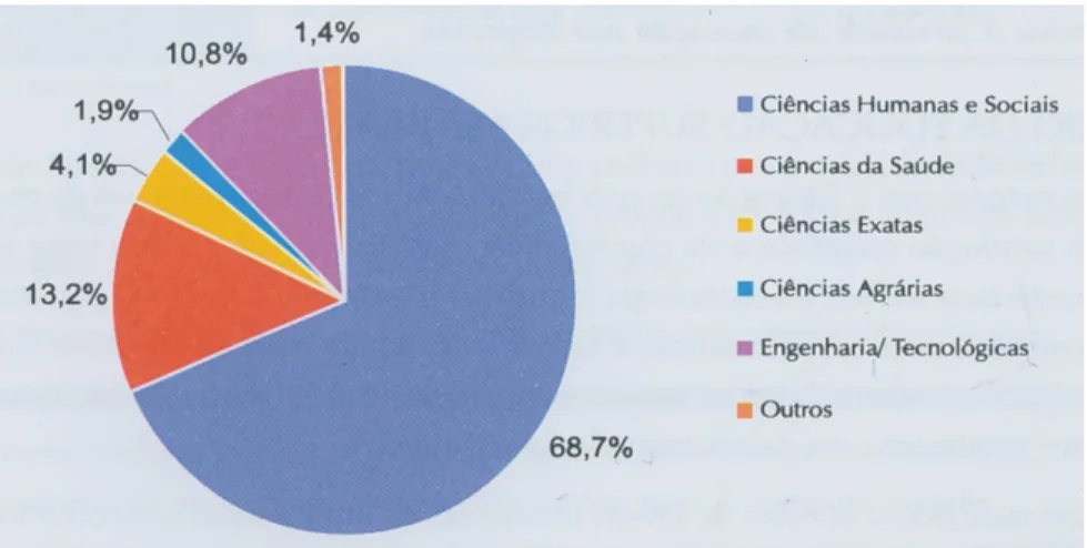 Figura 1: Cursos de Graduação por Matrícula e Área de Conhecimento no Brasil – 2003 